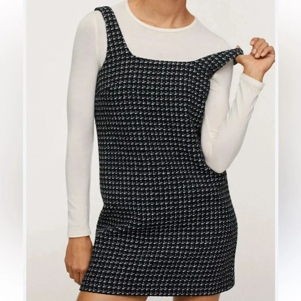 Mango Black and White Tweed Dress size small square neck